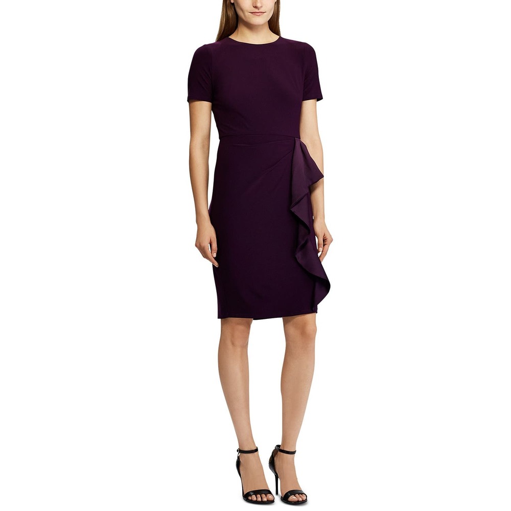 Lauren Ralph Lauren Purple Satin Ruffle Trim Dress - Picture 11 of 11
